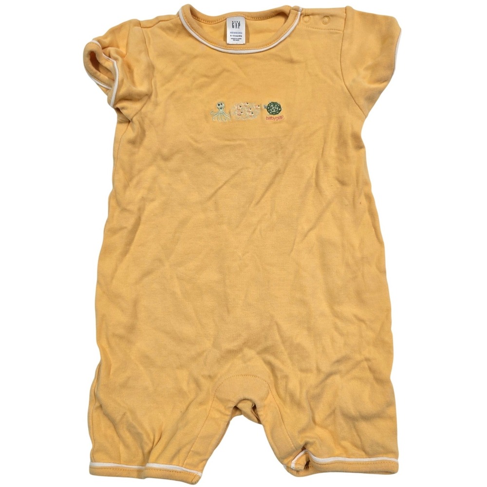 Baby Gap Peach Sea Animal Embroidered Cotton Romper 6-12 VTG 2005 Y2K Turtle
